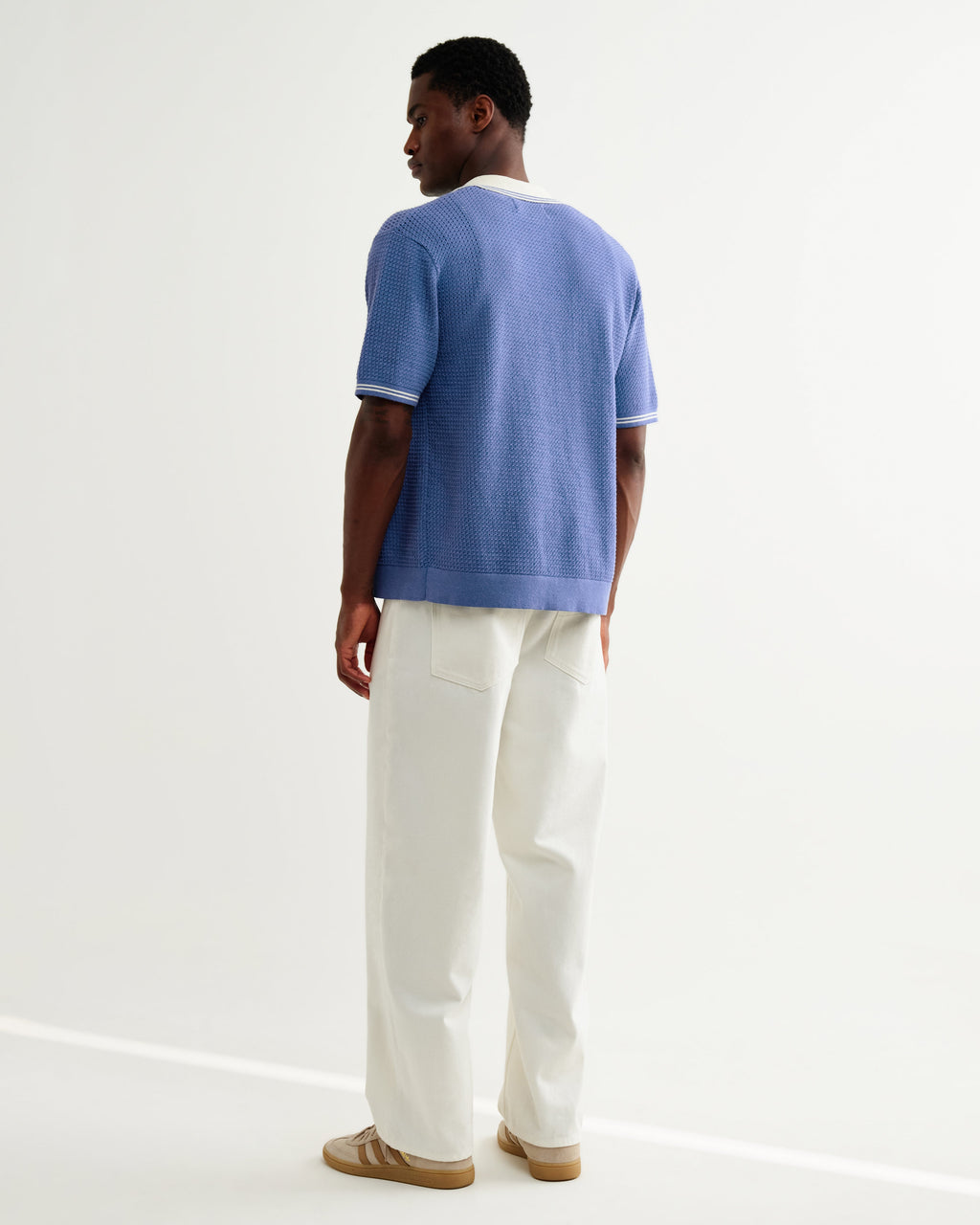 Belle - Blue Tipped Pointelle Polo Shirt