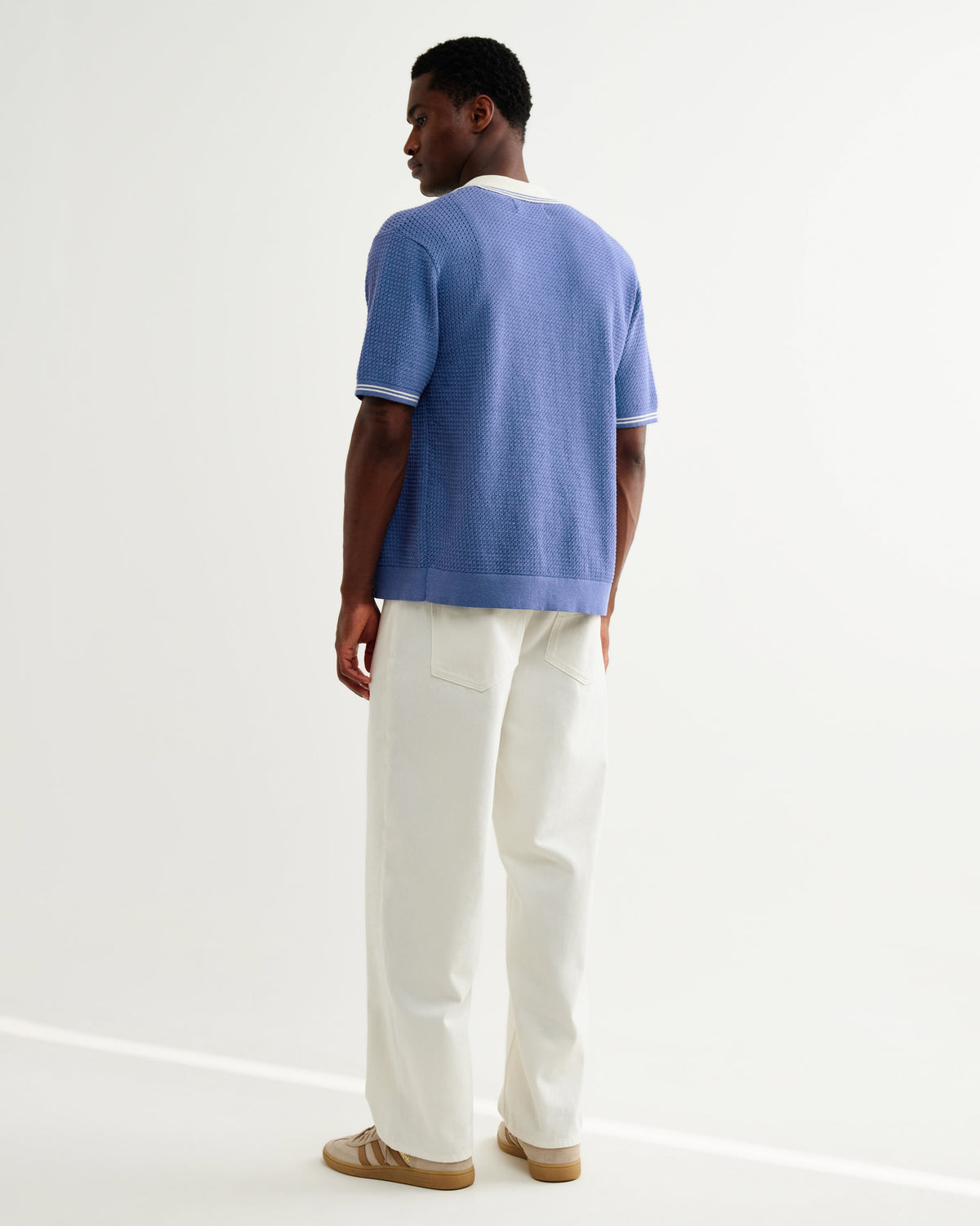 Belle - Blue Tipped Pointelle Polo Shirt
