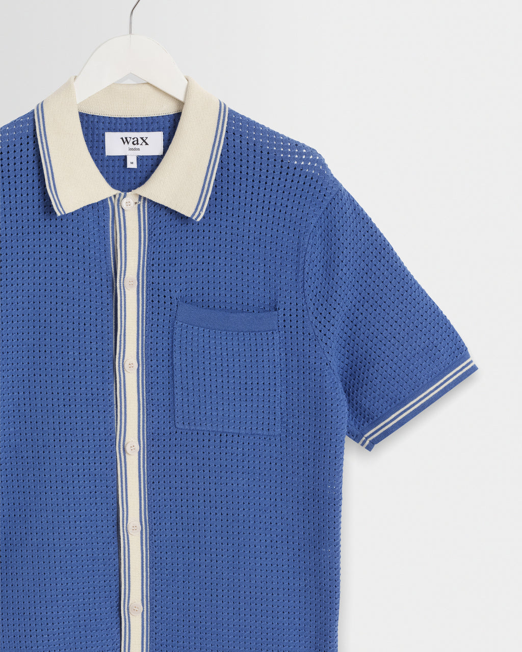 Belle - Blue Tipped Pointelle Polo Shirt