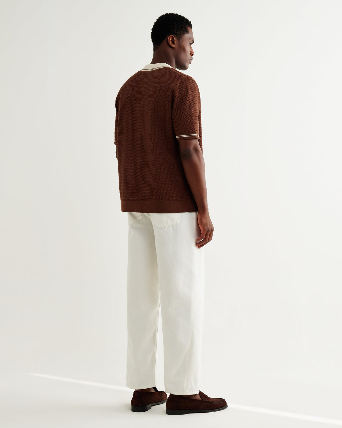 Belle - Dark Brown Tipped Pointelle Polo Shirt