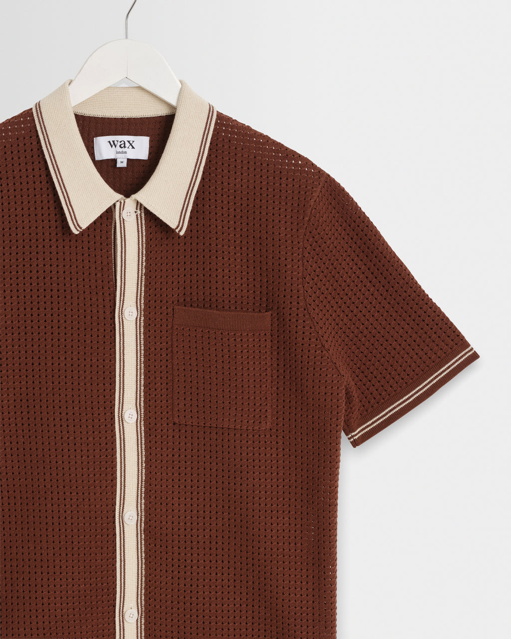 Belle - Dark Brown Tipped Pointelle Polo Shirt