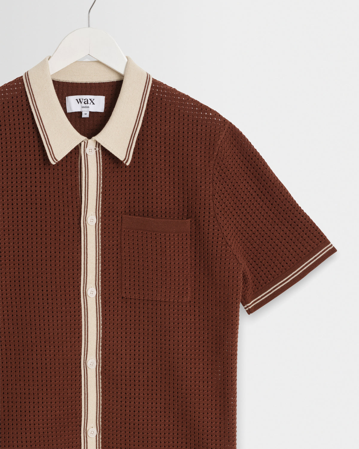 Belle - Dark Brown Tipped Pointelle Polo Shirt