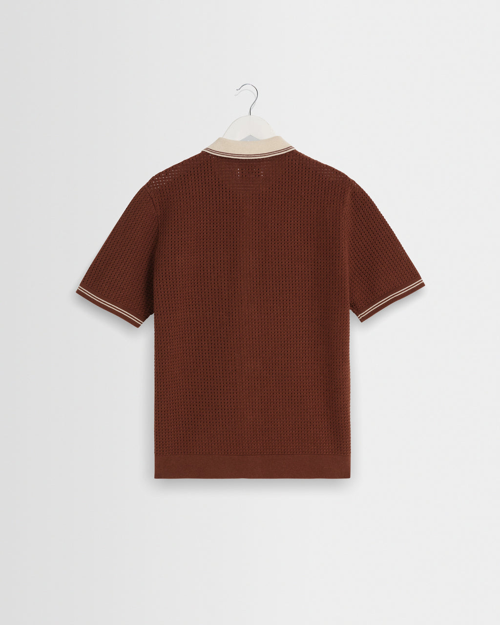 Belle - Dark Brown Tipped Pointelle Polo Shirt