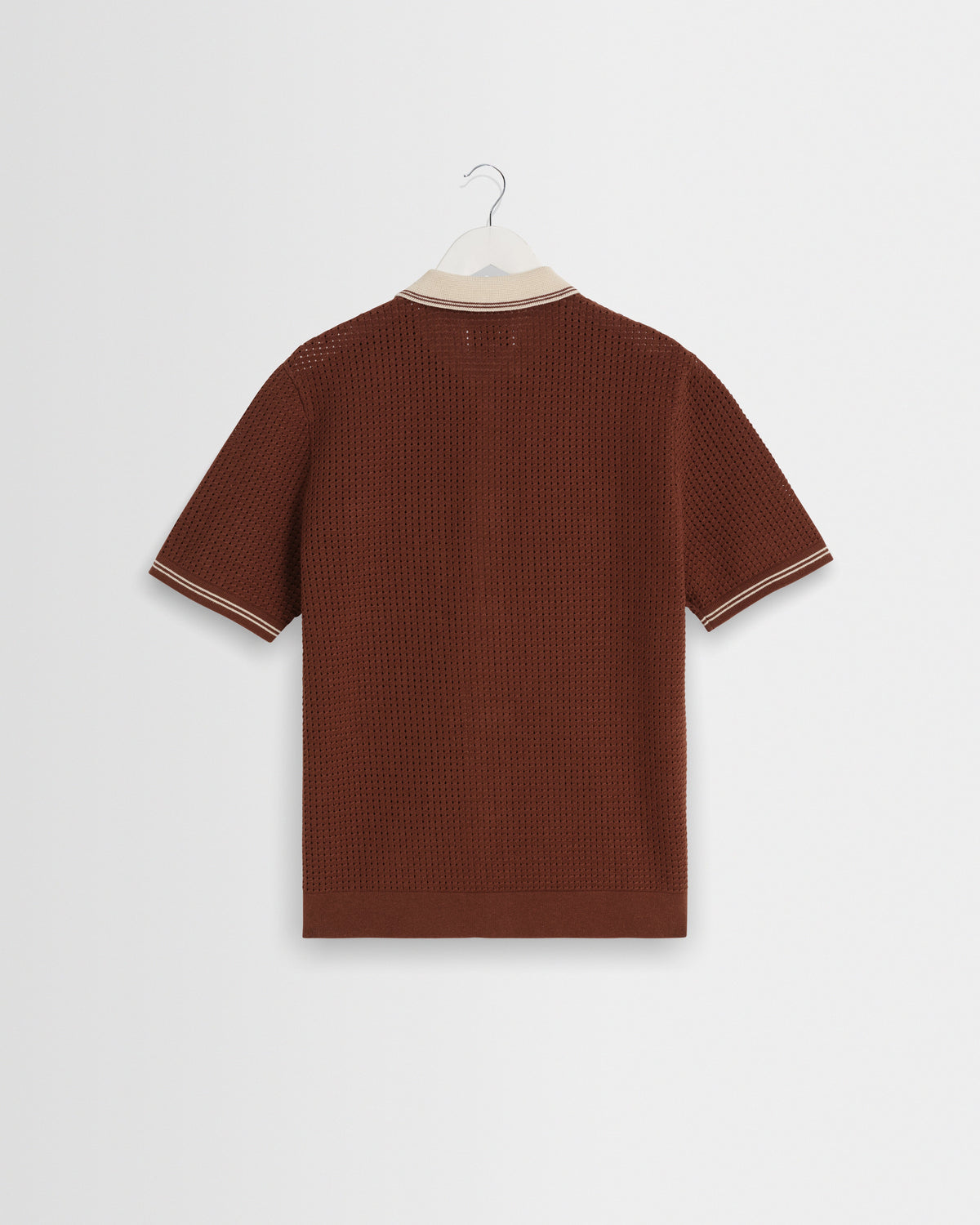 Belle - Dark Brown Tipped Pointelle Polo Shirt