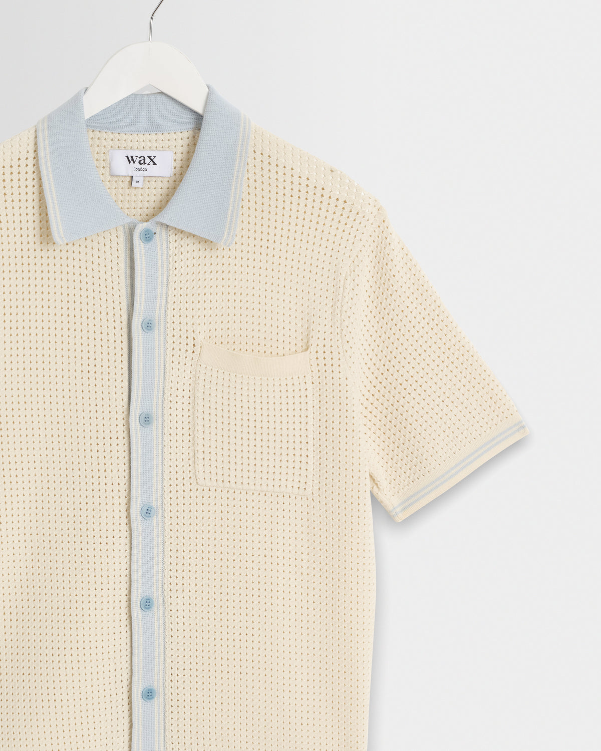 Belle - Ecru Blue Tipped Pointelle Polo Shirt