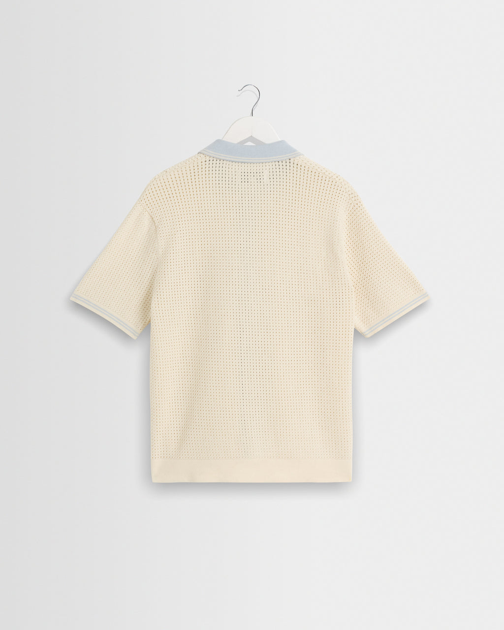 Belle - Ecru Blue Tipped Pointelle Polo Shirt