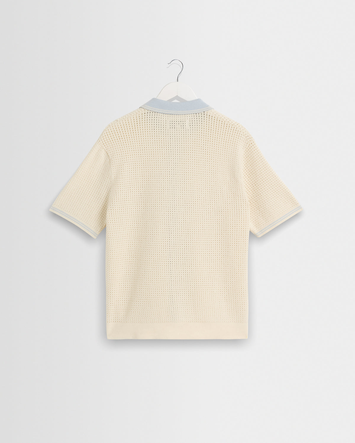 Belle - Ecru Blue Tipped Pointelle Polo Shirt