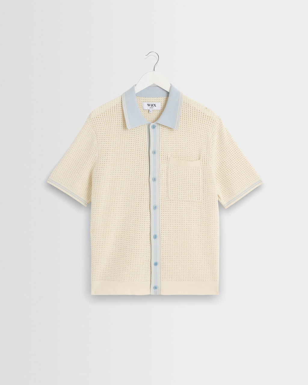 Belle - Ecru Blue Tipped Pointelle Polo Shirt