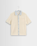 Belle - Ecru Blue Tipped Pointelle Polo Shirt