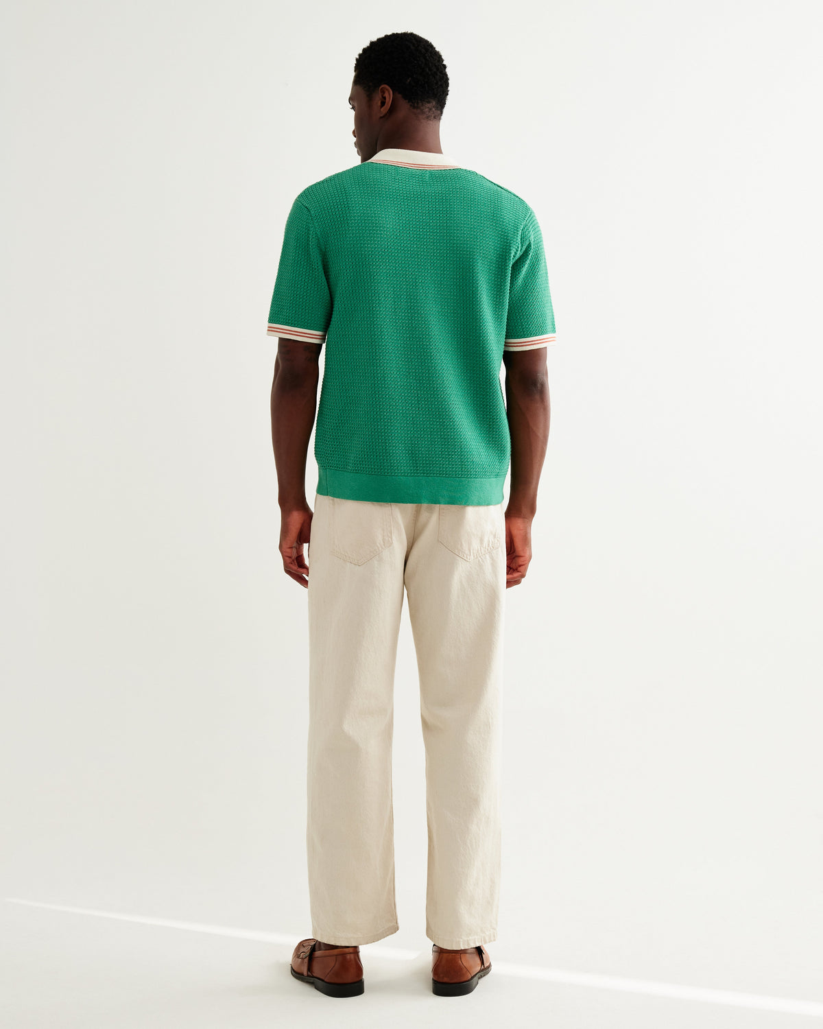Belle - Green Tipped Pointelle Polo Shirt