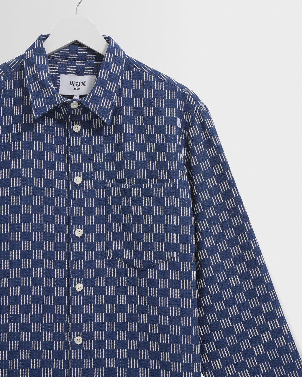 Breton - Indigo And Ecru Geometric Grid Stitch Overshirt