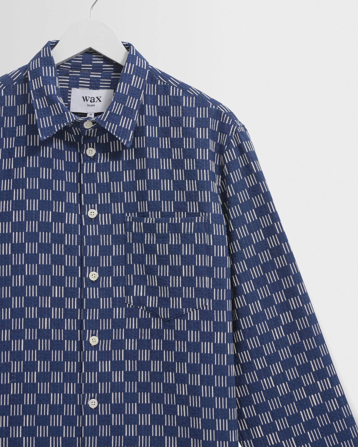 Breton - Indigo And Ecru Geometric Grid Stitch Overshirt