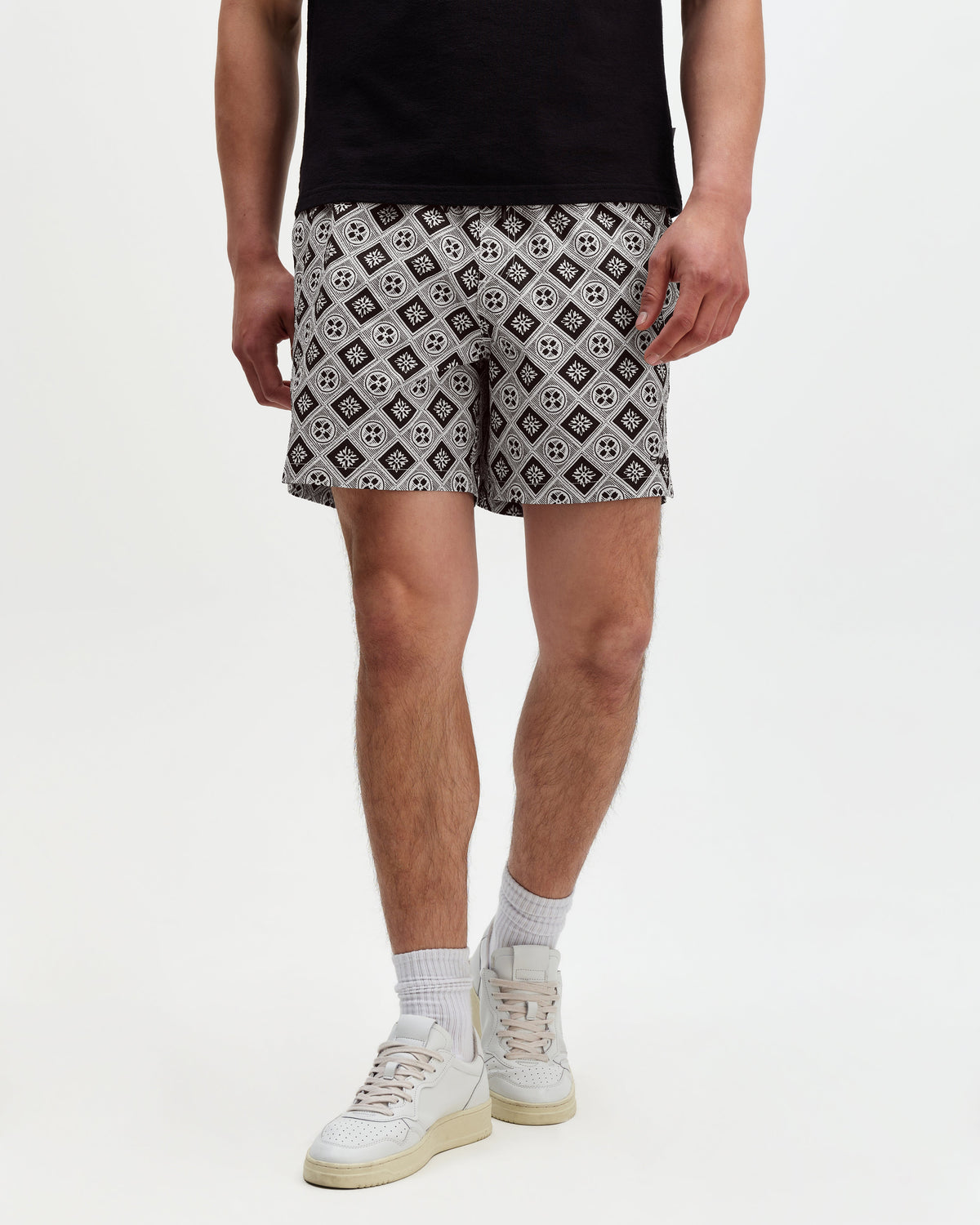 Brockwell - Ecru And Black Seersucker Swim Short