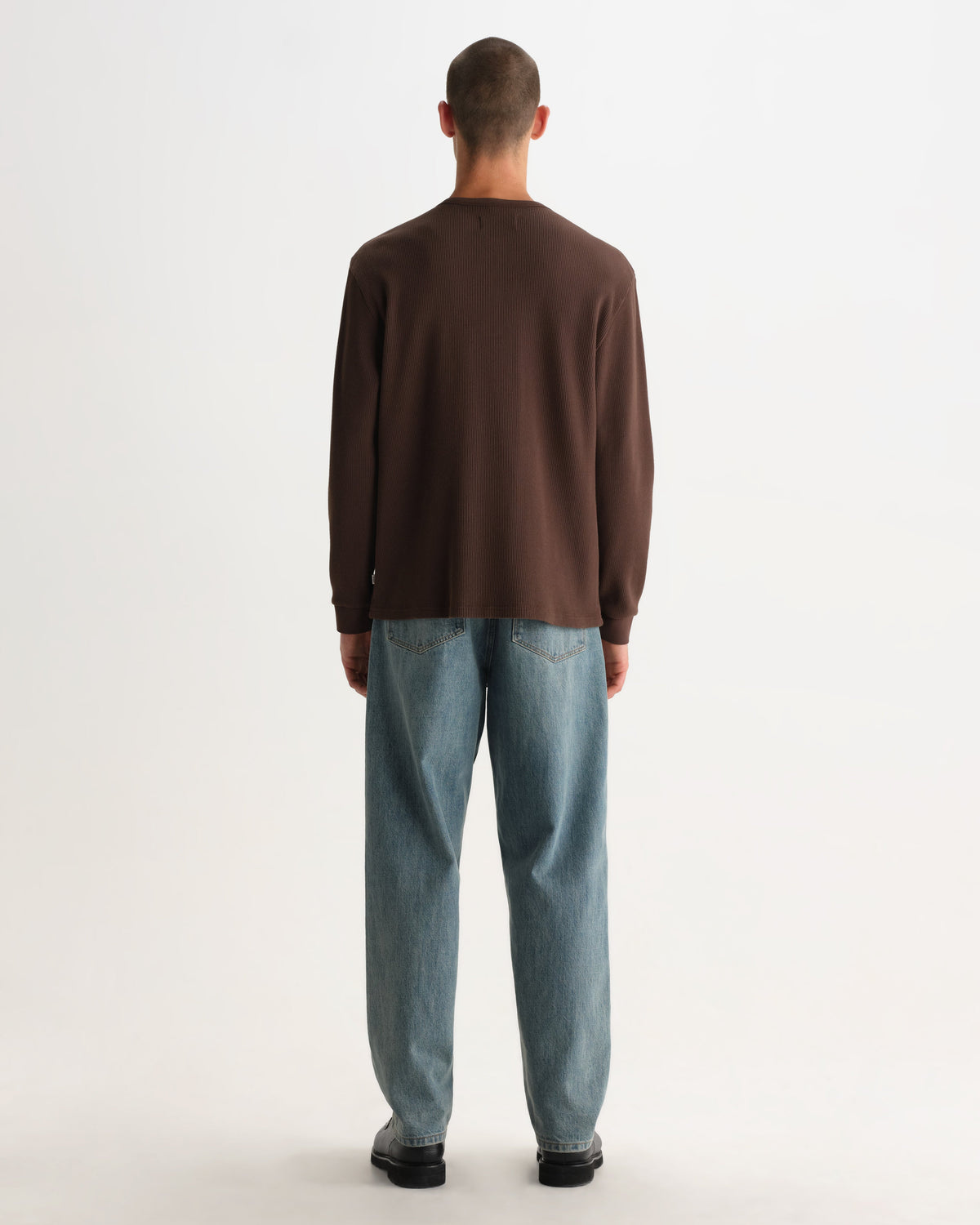 Caleb - Brown Waffle Cotton Henley Long-Sleeve T-Shirt