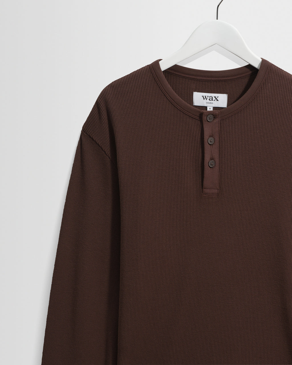 Caleb - Brown Waffle Cotton Henley Long-Sleeve T-Shirt