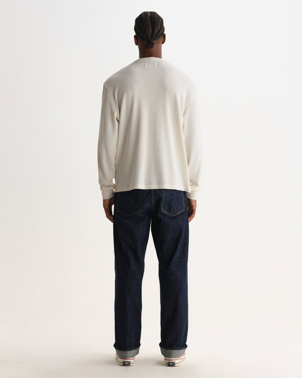 Caleb - Ecru Waffle Cotton Henley Long-Sleeve T-Shirt