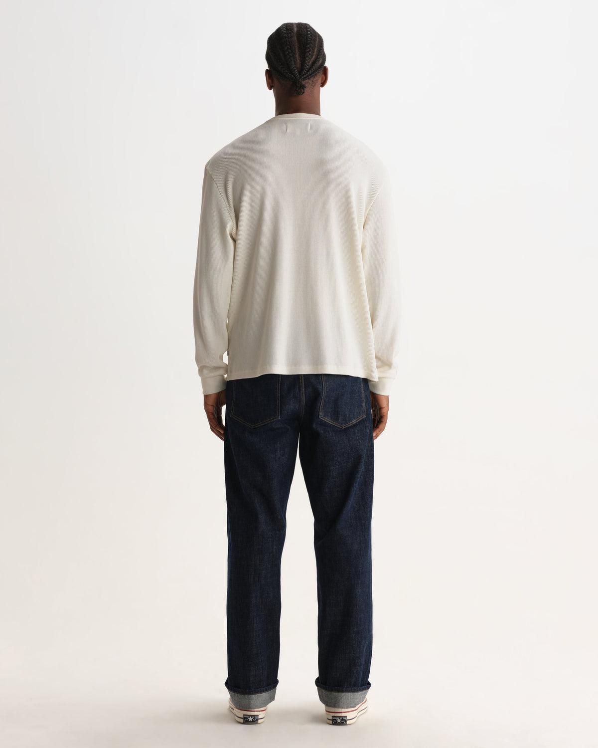 Caleb - Ecru Waffle Cotton Henley Long-Sleeve T-Shirt