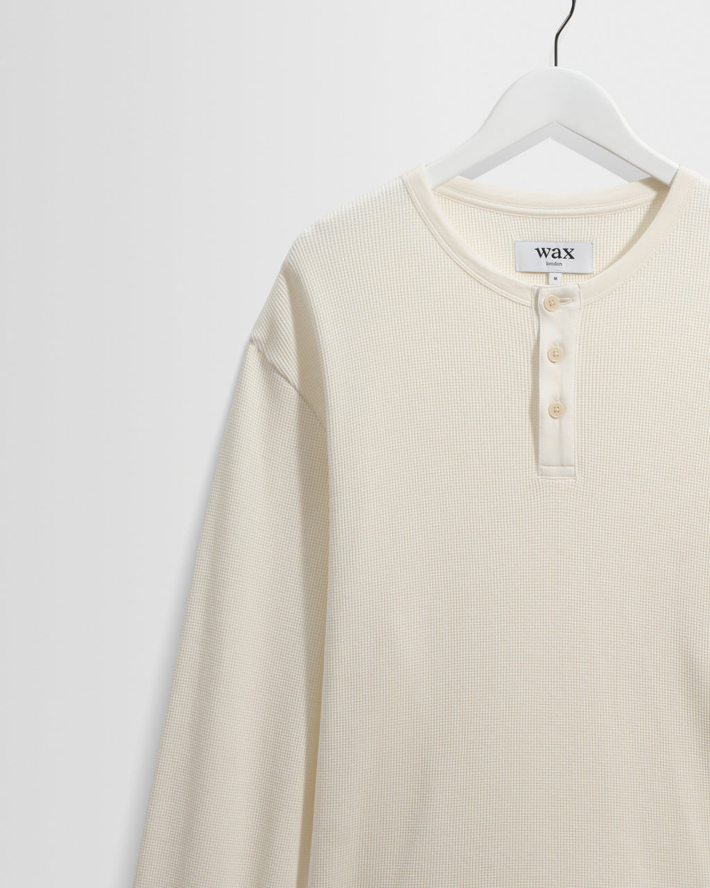 Caleb - Ecru Waffle Cotton Henley Long-Sleeve T-Shirt