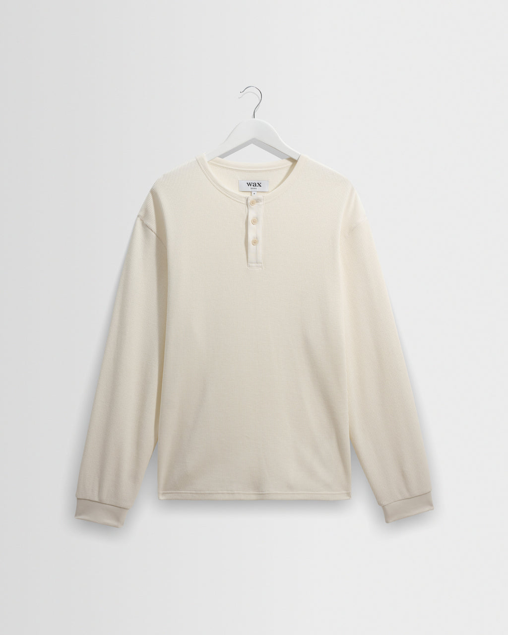 Caleb - Ecru Waffle Cotton Henley Long-Sleeve T-Shirt