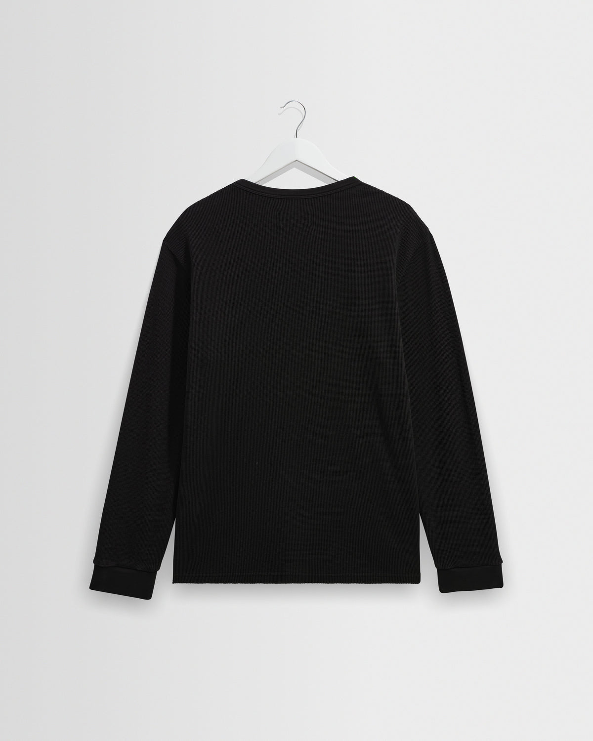 Caleb - Washed Black Waffle Cotton Henley Long-Sleeve T-Shirt