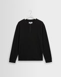 Caleb - Washed Black Waffle Cotton Henley Long-Sleeve T-Shirt