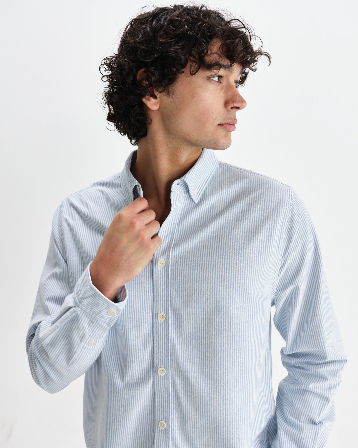 Caspian - White And Blue Stripe Cotton Oxford Shirt