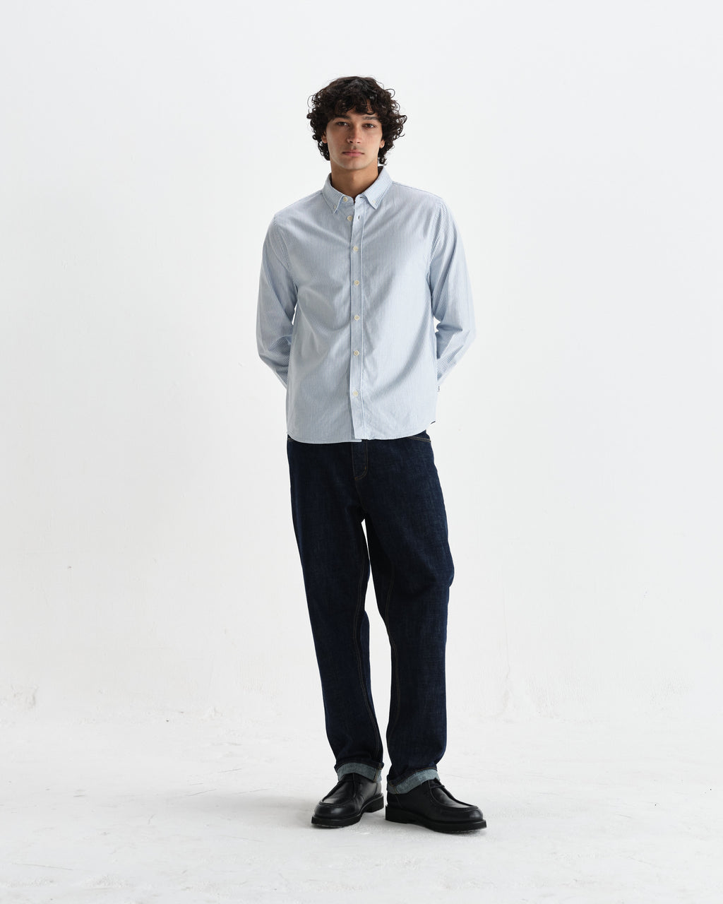 Caspian - White And Blue Stripe Cotton Oxford Shirt