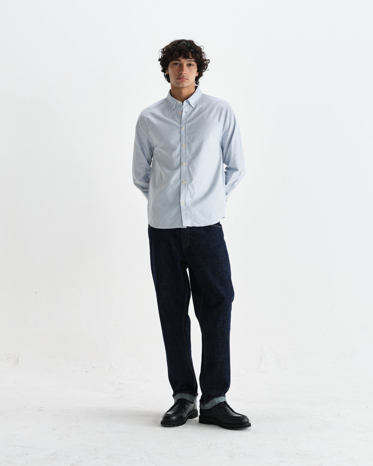 Caspian - White And Blue Stripe Cotton Oxford Shirt