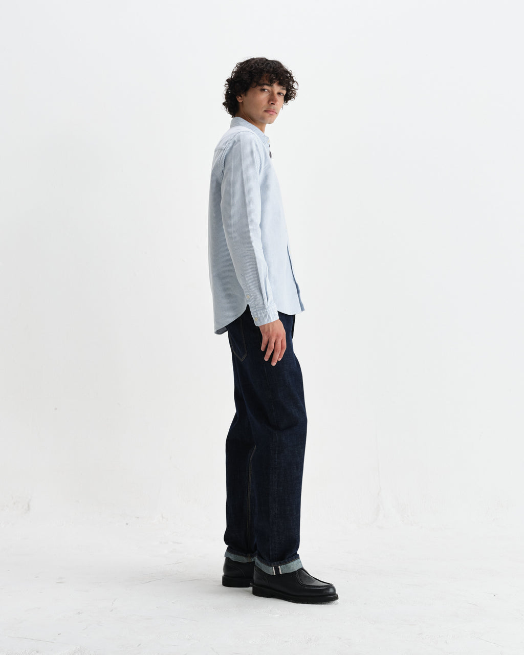 Caspian - White And Blue Stripe Cotton Oxford Shirt