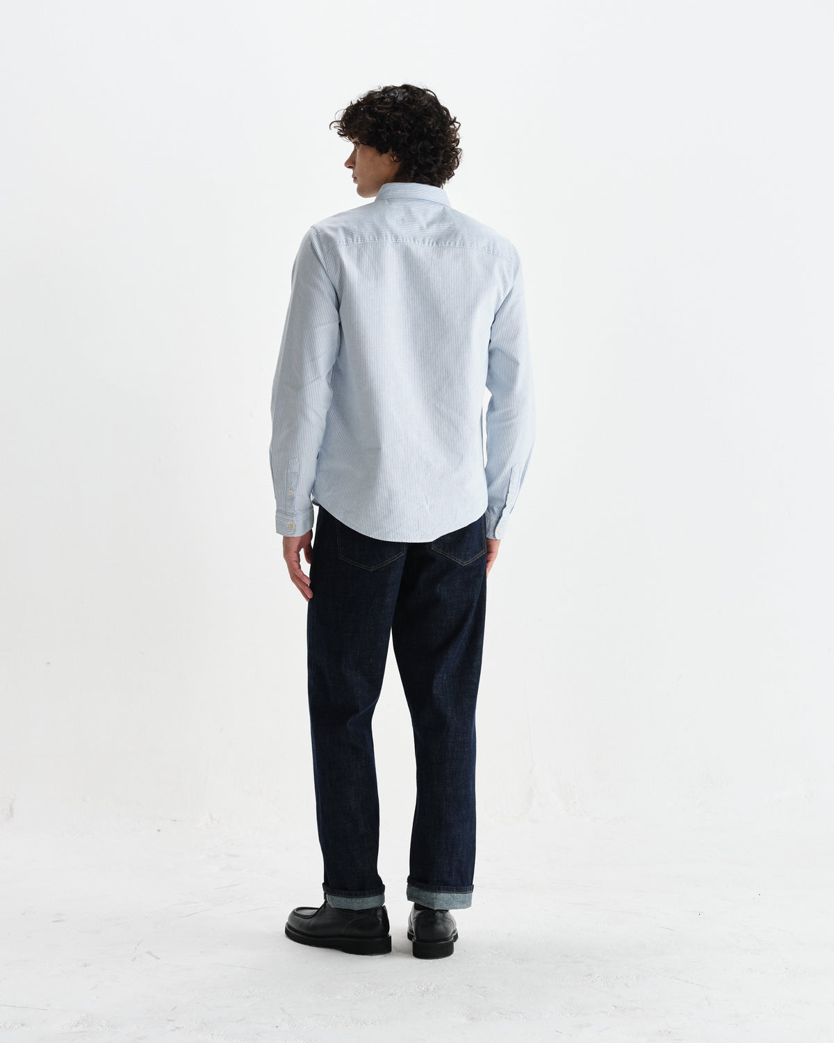 Caspian - White And Blue Stripe Cotton Oxford Shirt