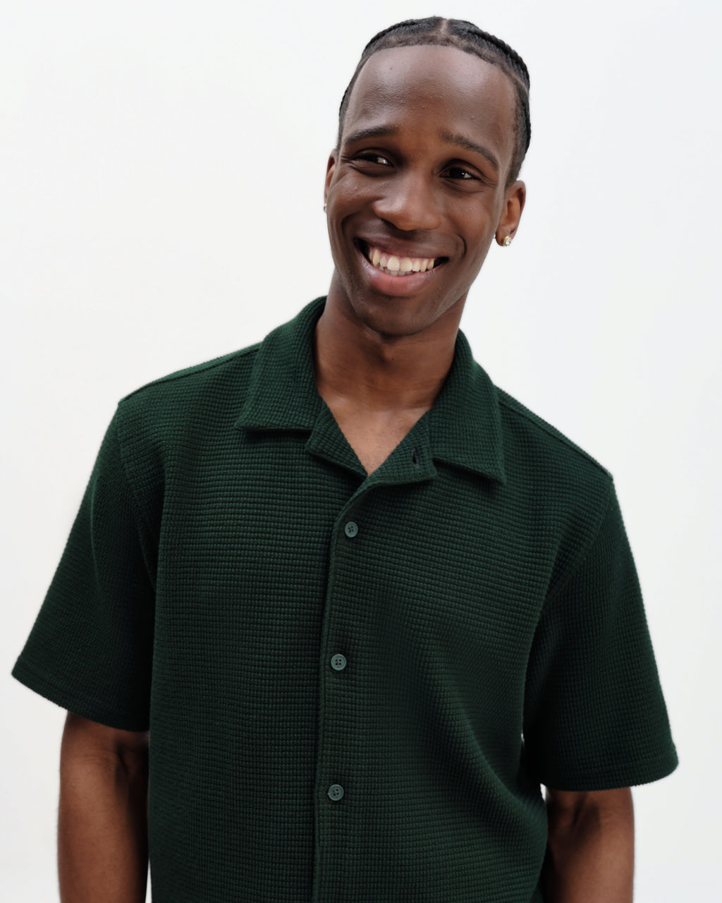 Clayland - Bottle Green Textured Waffle Short-Sleeve Shirt