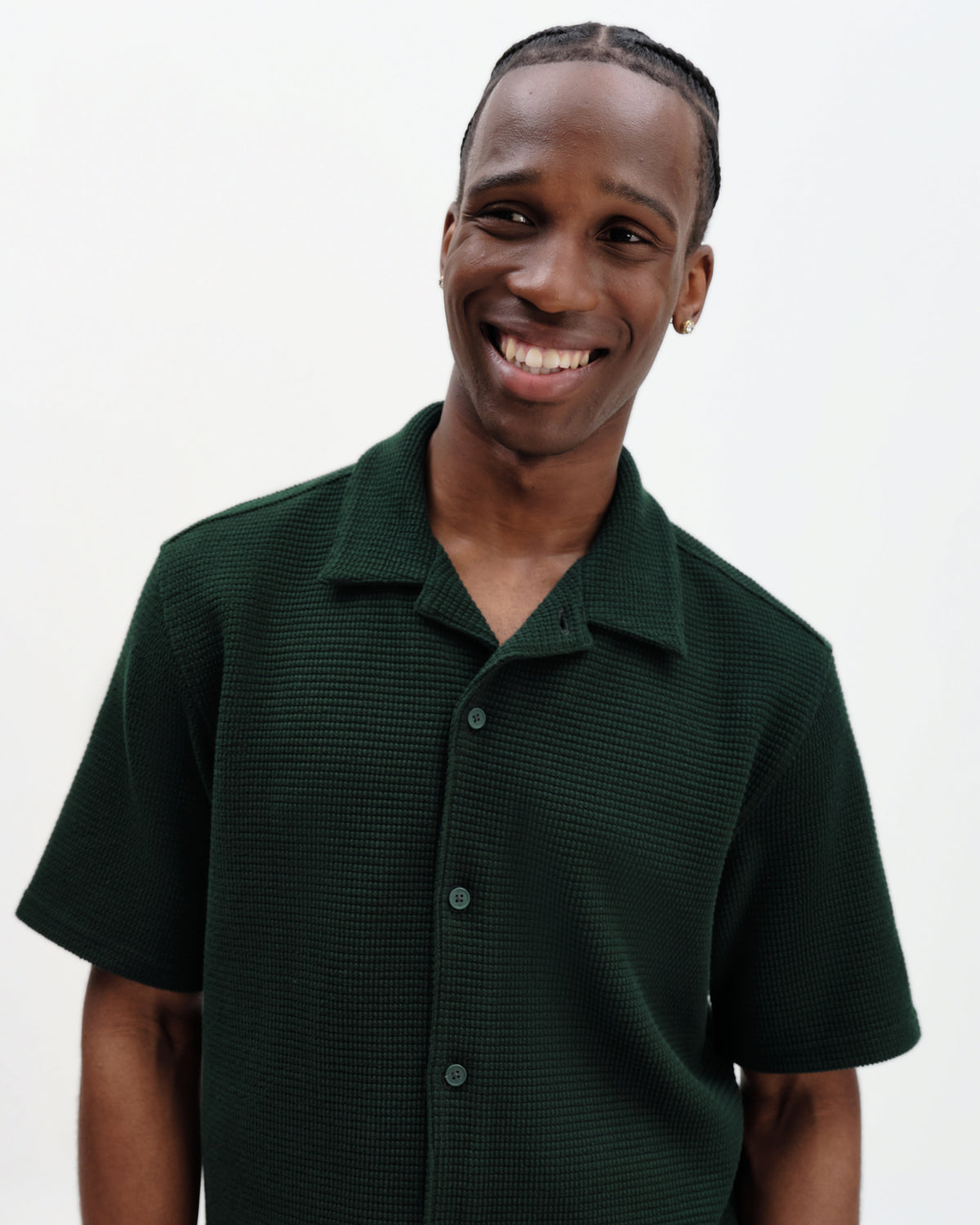 Clayland - Bottle Green Textured Waffle Short-Sleeve Shirt