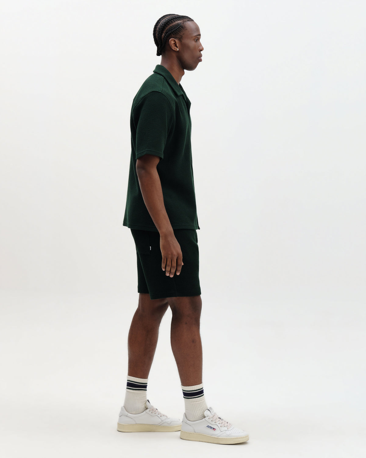 Clayland - Bottle Green Textured Waffle Short-Sleeve Shirt