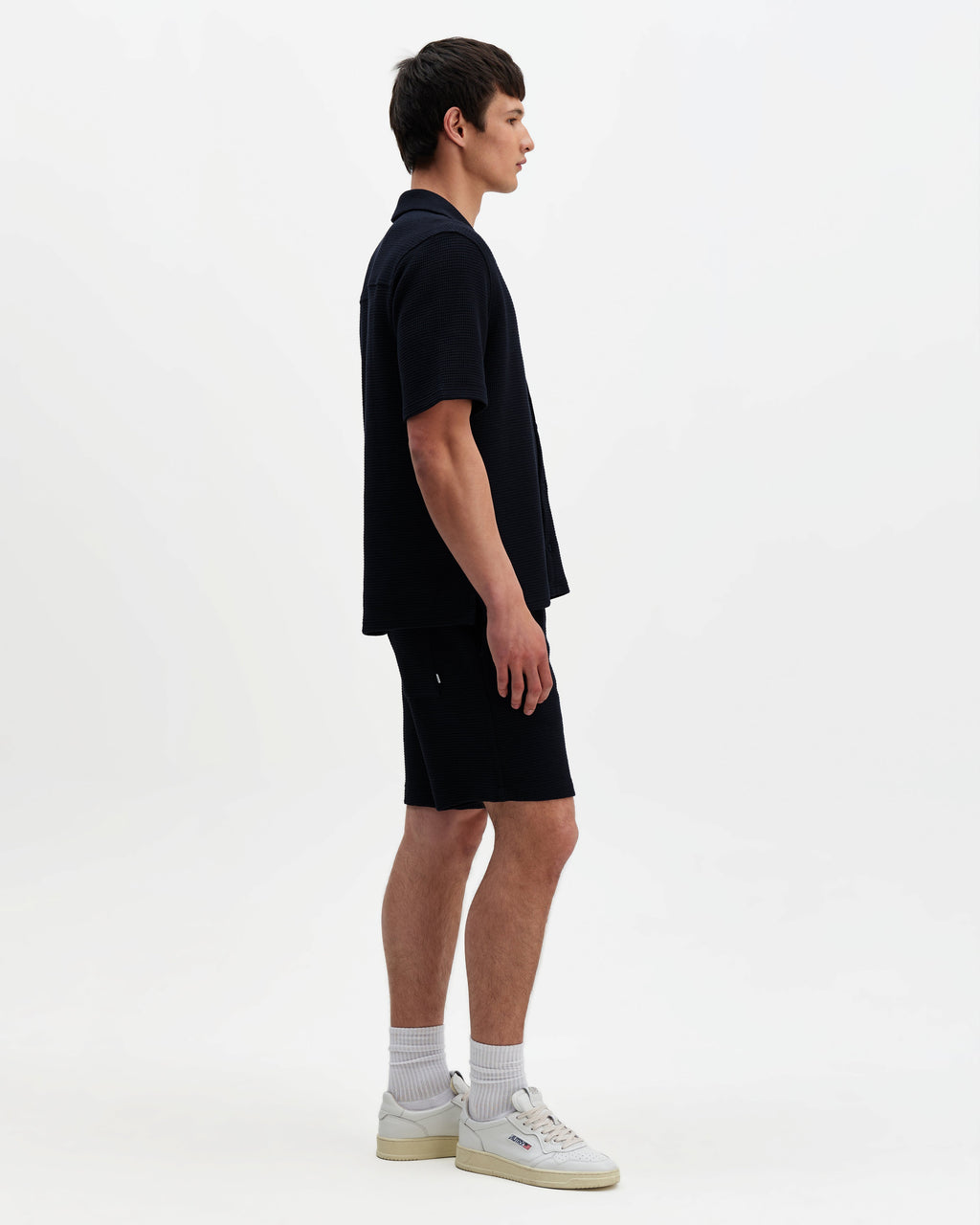 Clayland - Navy Textured Waffle Short-Sleeve Shirt