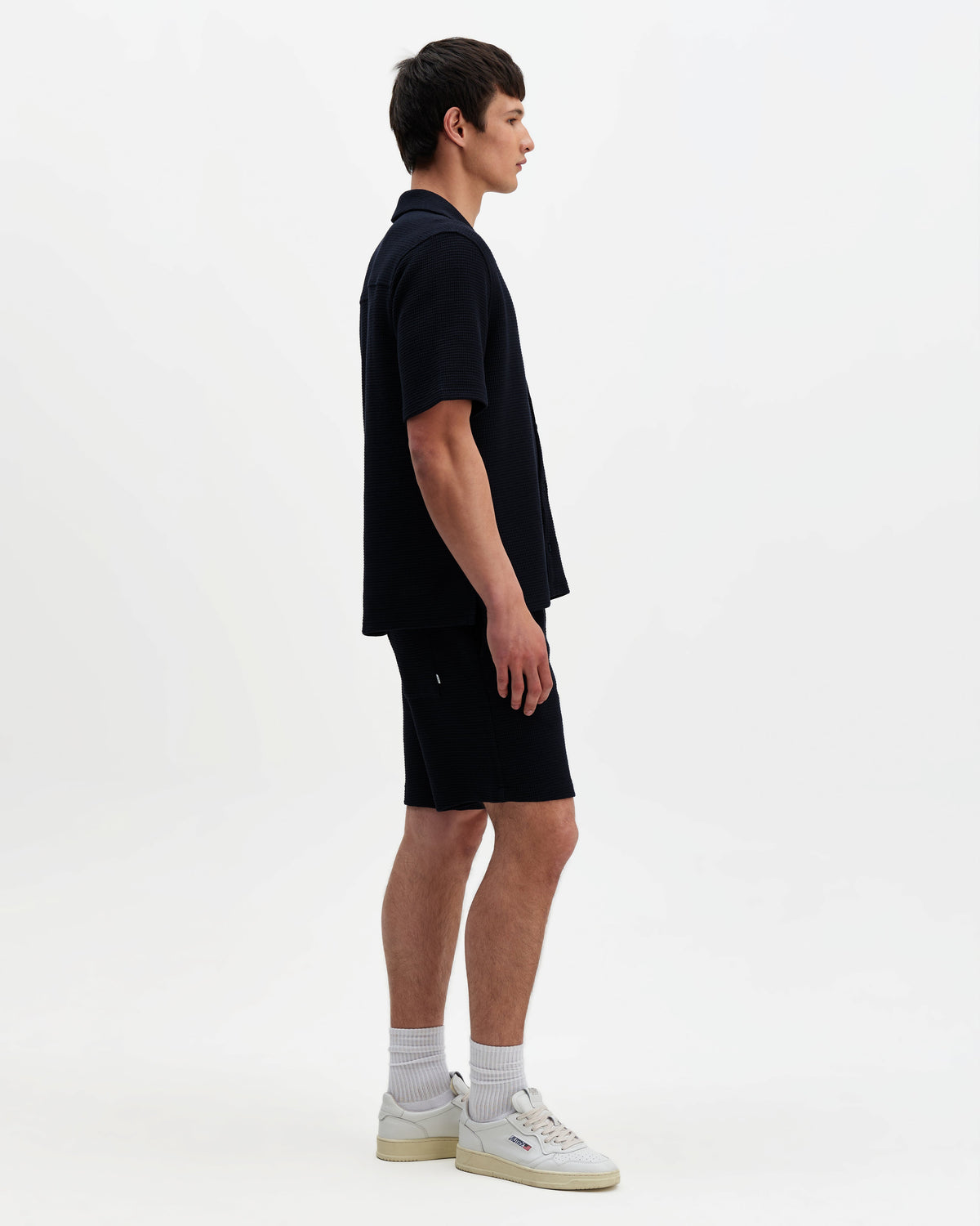 Clayland - Navy Textured Waffle Short-Sleeve Shirt
