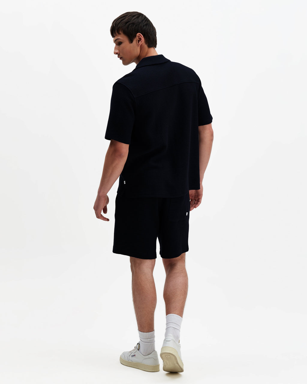 Clayland - Navy Textured Waffle Short-Sleeve Shirt