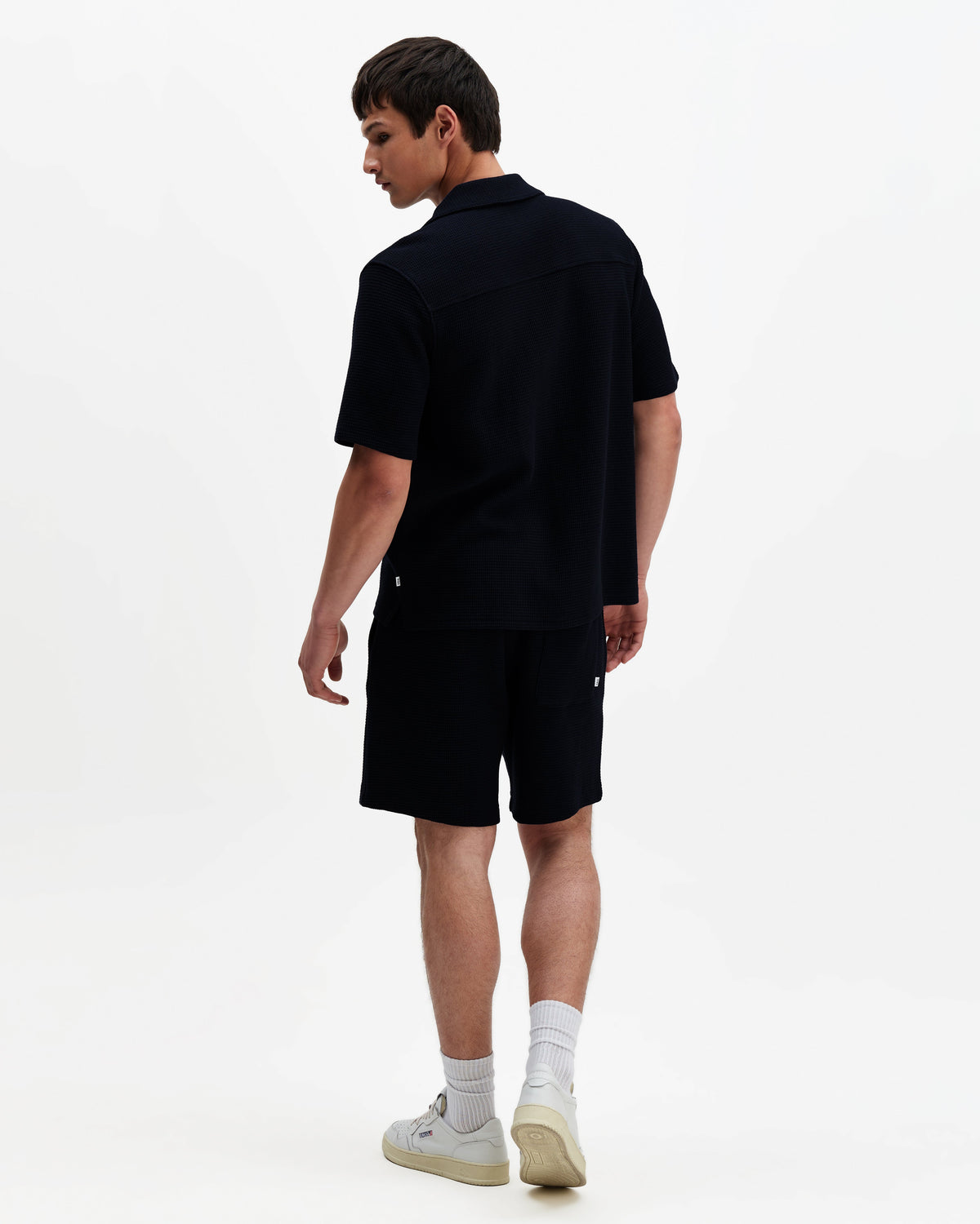 Clayland - Navy Textured Waffle Short-Sleeve Shirt