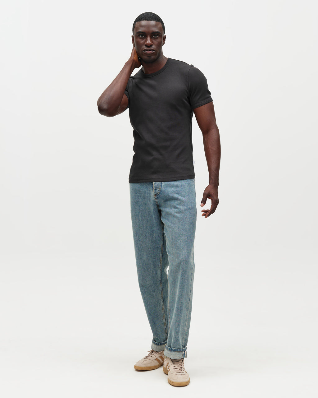 Cole - Black Ribbed Cotton Slim-Fit T-Shirt