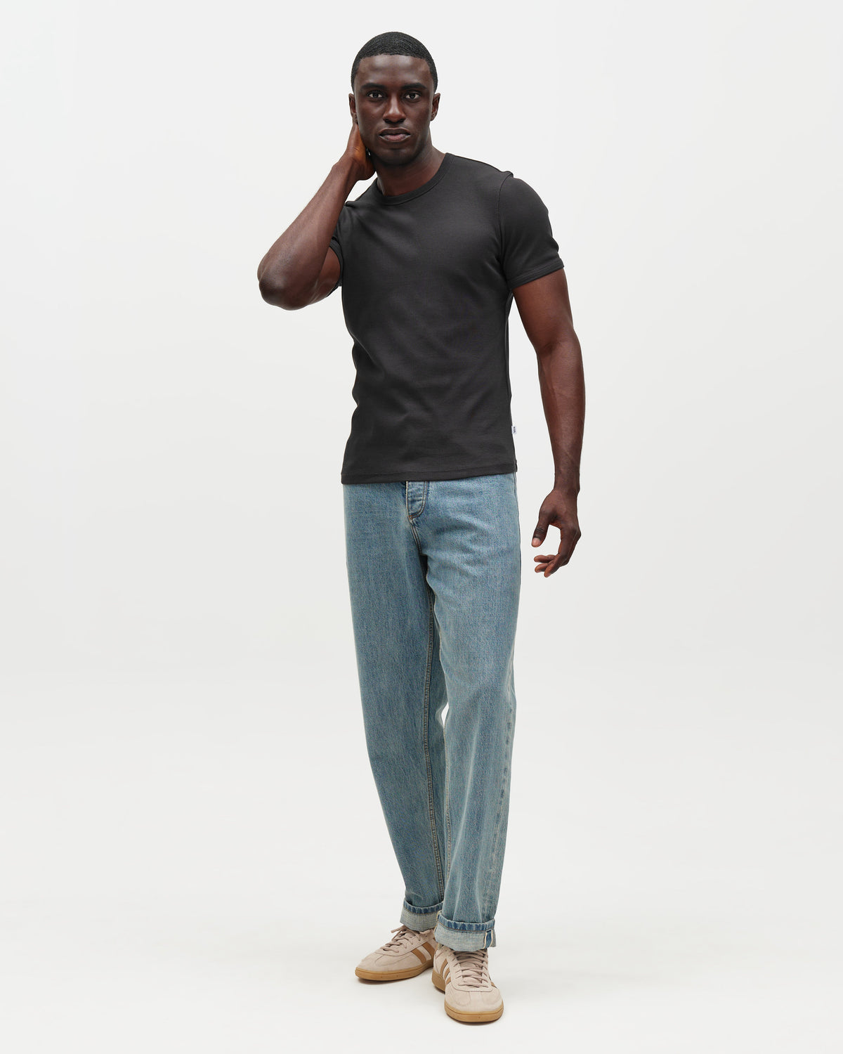 Cole - Black Ribbed Cotton Slim-Fit T-Shirt