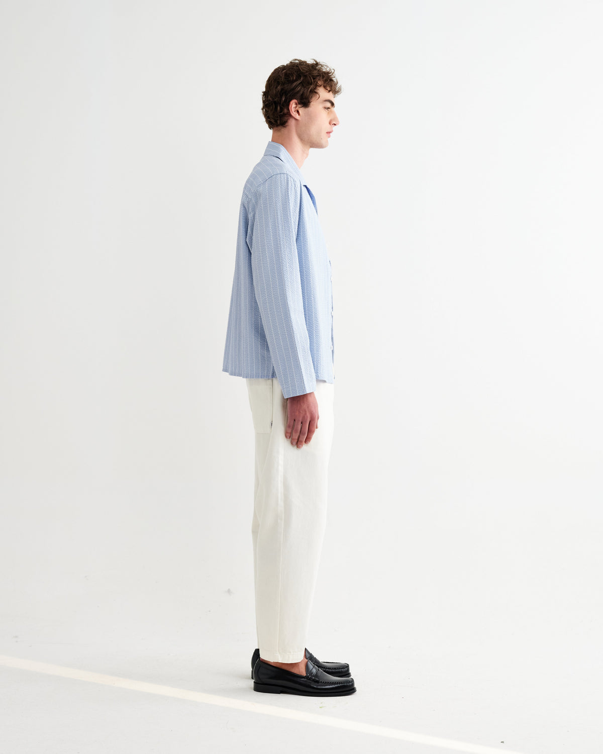 Corey - Blue And Ecru Seersucker-Cotton Stripe Shirt