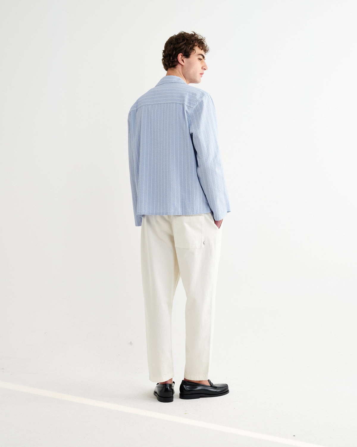 Corey - Blue And Ecru Seersucker-Cotton Stripe Shirt