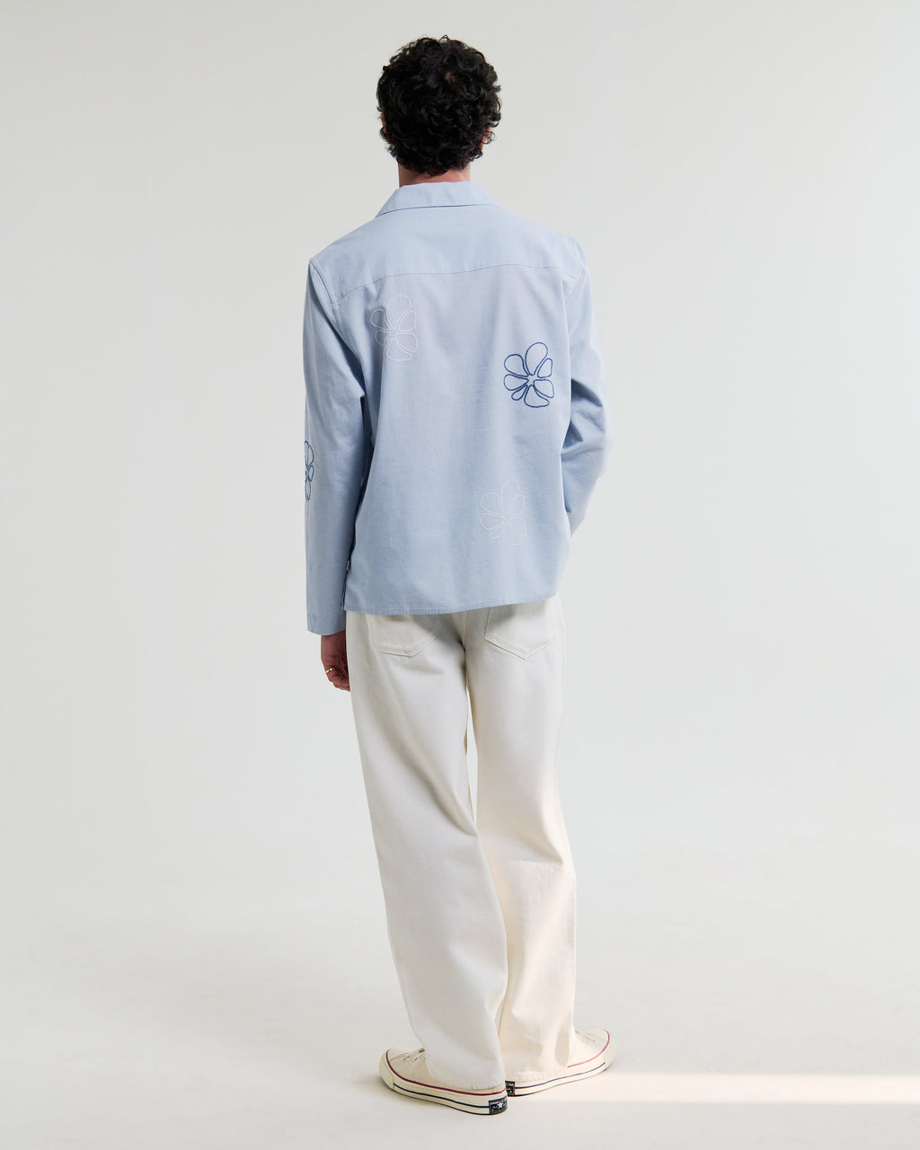 Corey - Blue Cross Stitch Doodle Cotton-Linen Shirt