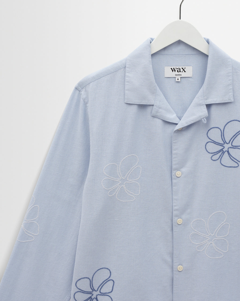 Corey - Blue Cross Stitch Doodle Cotton-Linen Shirt