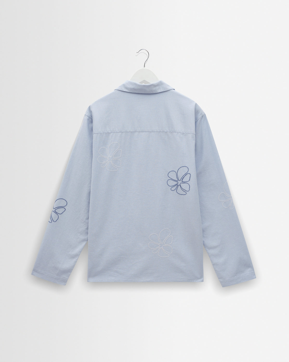 Corey - Blue Cross Stitch Doodle Cotton-Linen Shirt