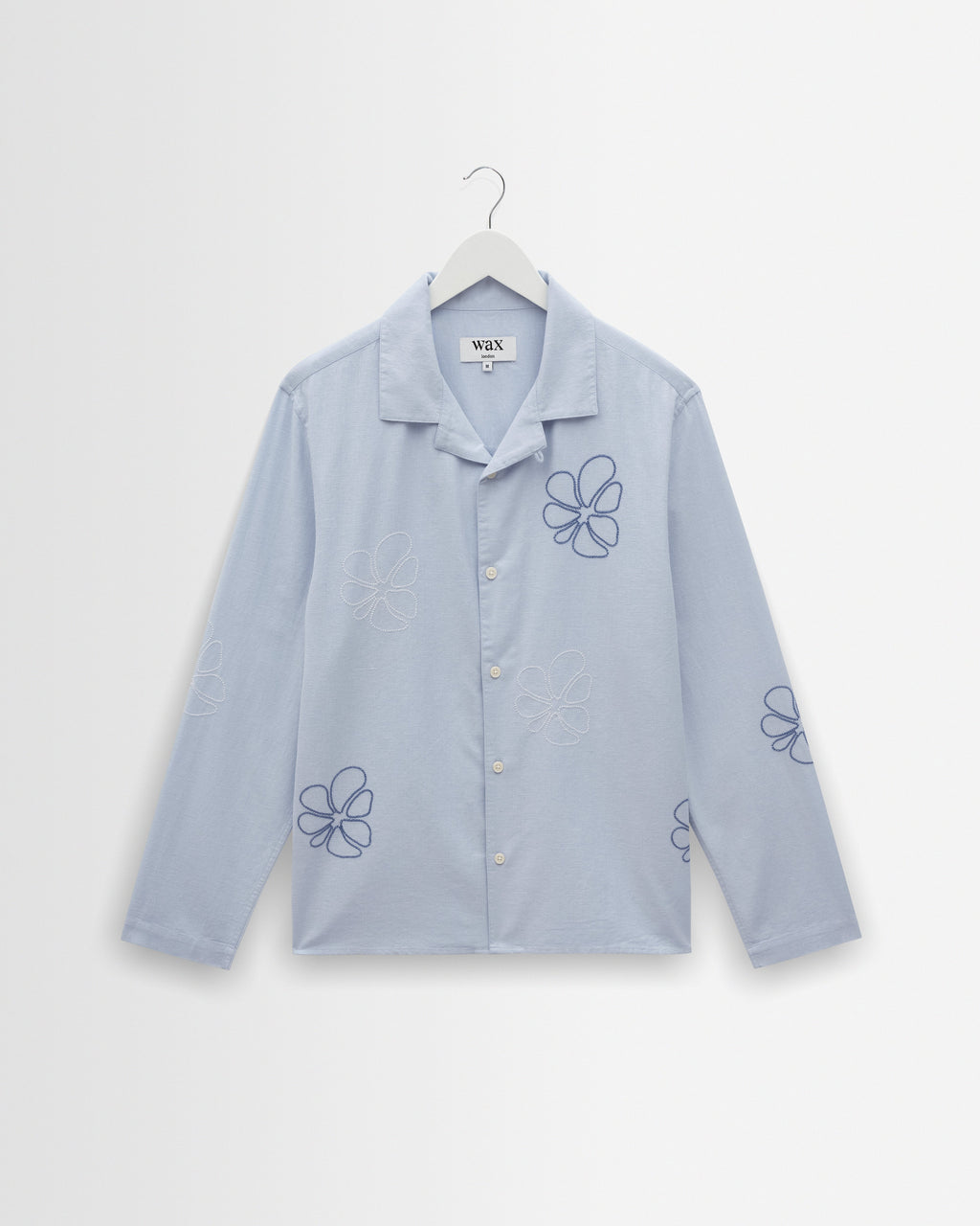 Corey - Blue Cross Stitch Doodle Cotton-Linen Shirt