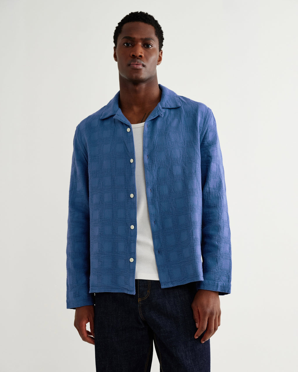 Corey - Blue Dobby Check Cotton Shirt