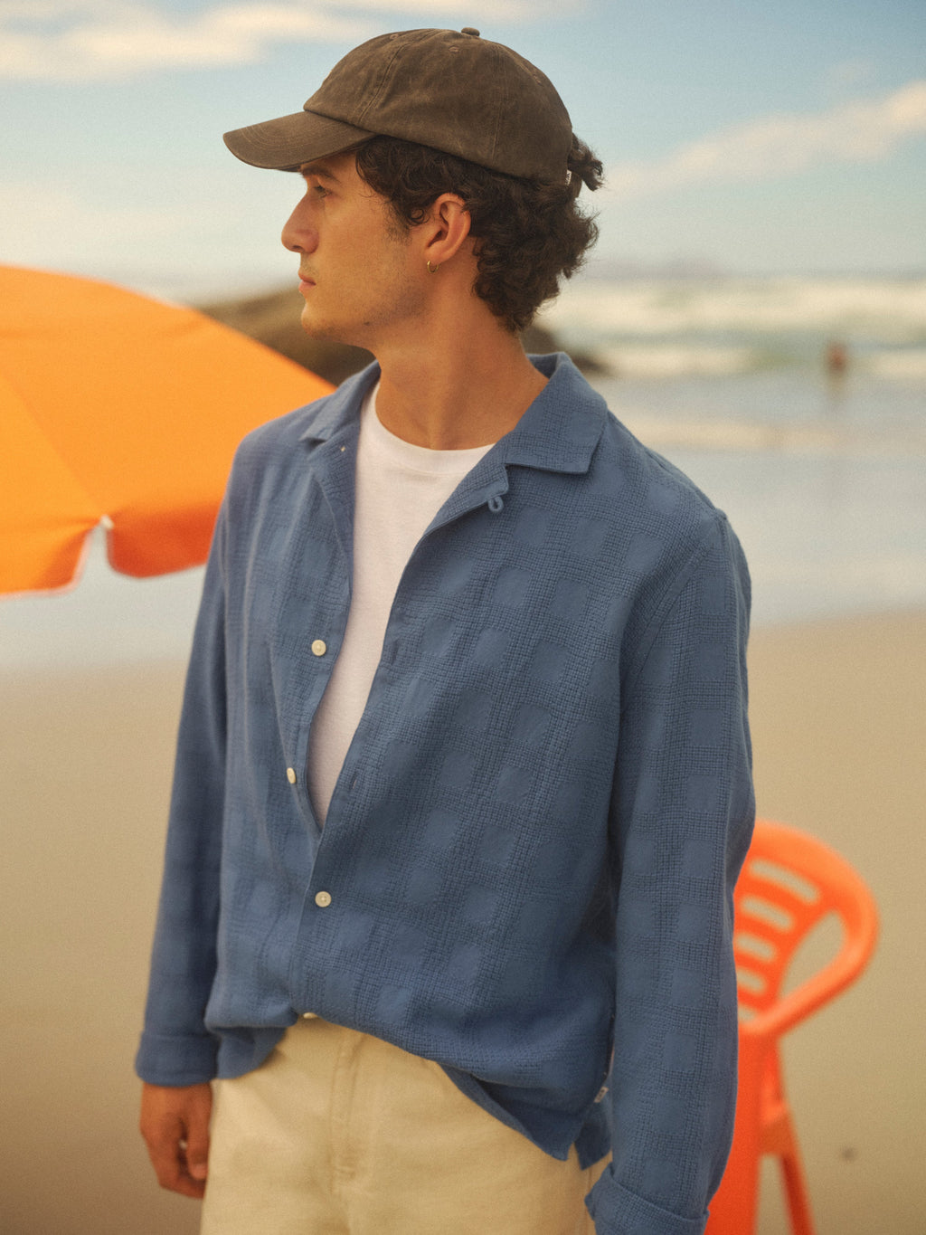 Corey - Blue Dobby Check Cotton Shirt