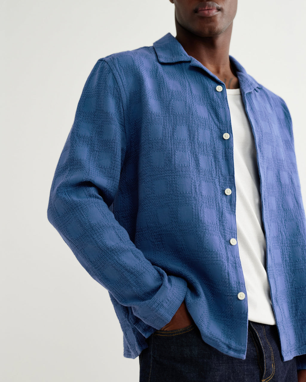 Corey - Blue Dobby Check Cotton Shirt