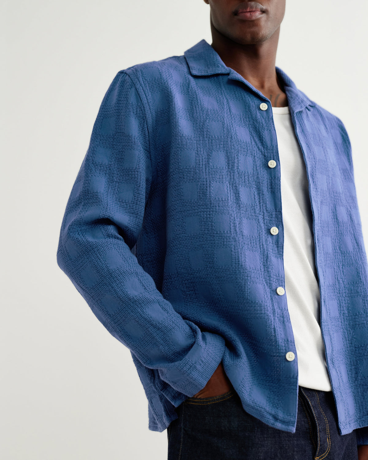 Corey - Blue Dobby Check Cotton Shirt