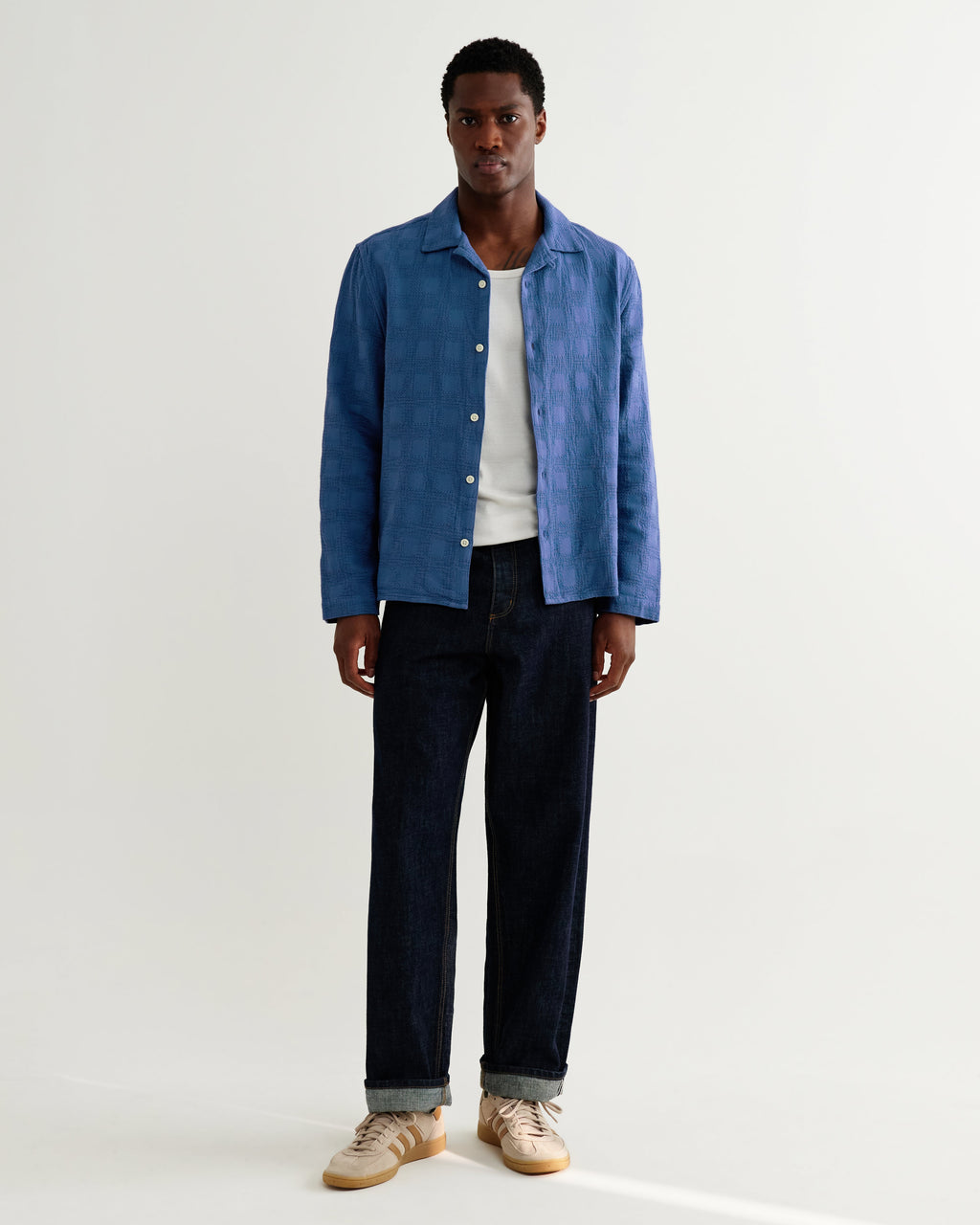 Corey - Blue Dobby Check Cotton Shirt